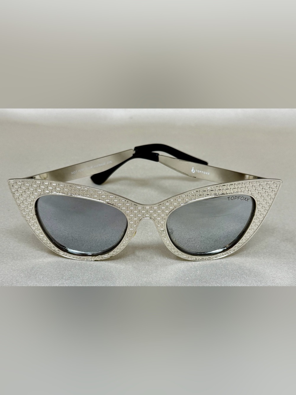 Topfoxx Silver Metal Textured Frame Sunglasses NY “Not For Your Average Girl”